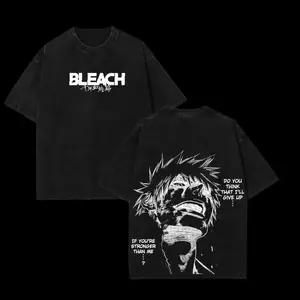 Bleach Ichigo Kurosaki Washed Vintage T-Shirt, "Thousand-Year Blood War" Anime Quote Graphic Print, Unisex Oversized Cotton Short Sleeve, Streetwear Tee for Men Women Teens, Retro Shonen Style, Otaku Fan Gift