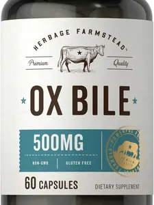 Carlyle Ox Bile Supplement 500 mg | 60 Capsules | Digestive Enzymes | Non-GMO & Gluten Free | by Herbage Farmstead