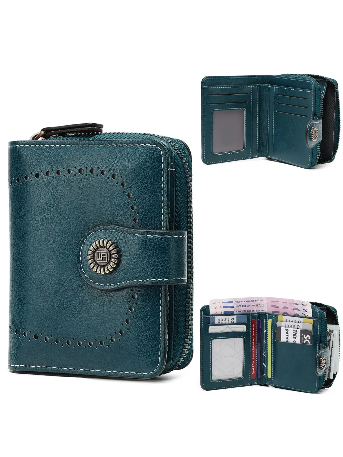 Women's Compact Wallet, Card Organizer, Travel Card Holder with Snap Closure, Multiple Card Slots and Cash Pocket, Retro Style, Travel Essential, Valentine's Day Gift