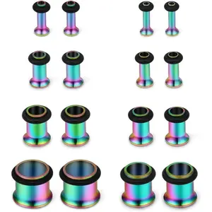 SCERRING 16PCS Ear Tunnels Stretching Kit Stainless Steel Gauge Plugs Set Single Flared Expanders 12G-00G (2mm-10mm)