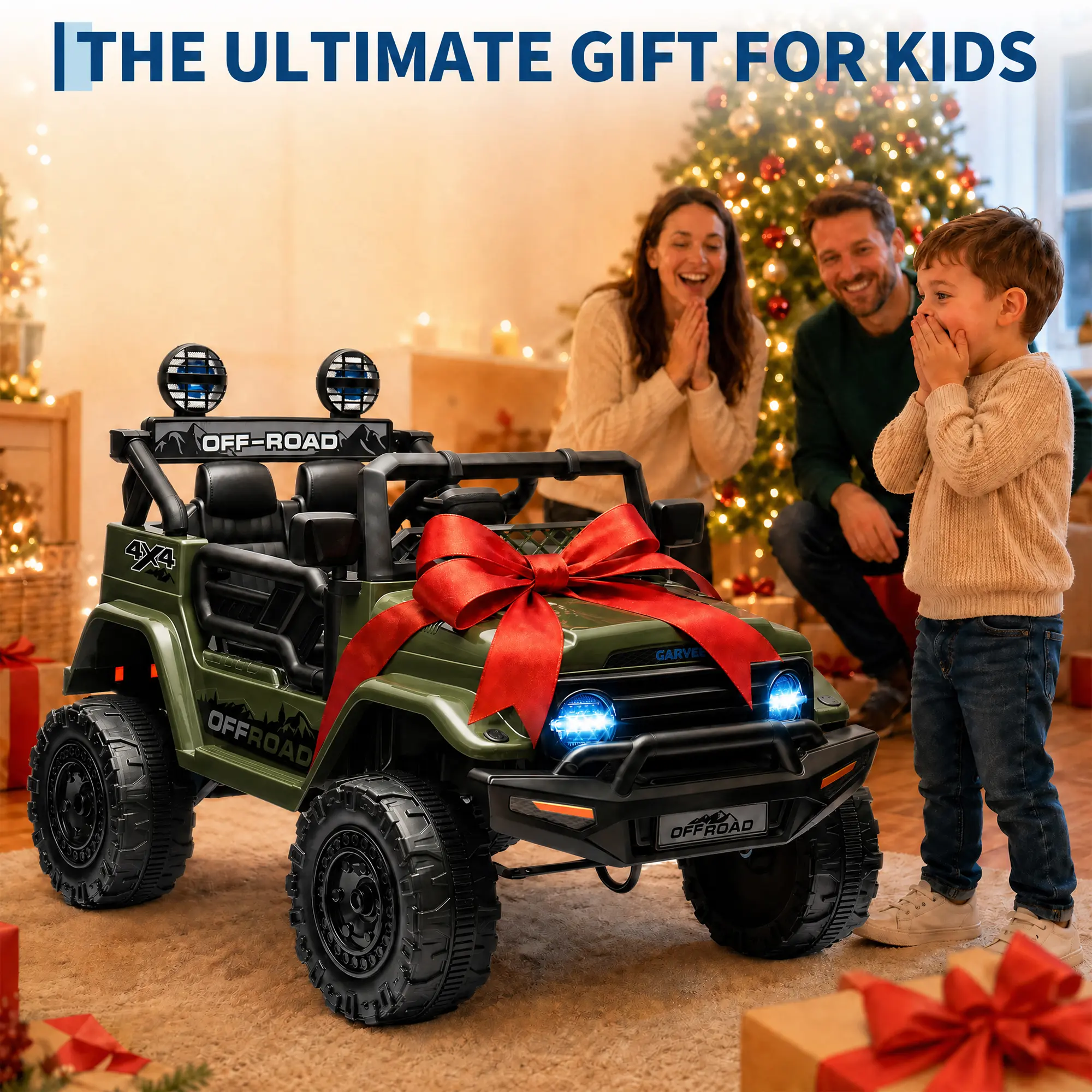 12V/6V Kids Ride-On Electric Car, 4-Wheel Truck with Remote Control, LED Lights, Horn, Music, 2 Speeds, Suspension, Battery Vehicle Toy for Ages 3-8