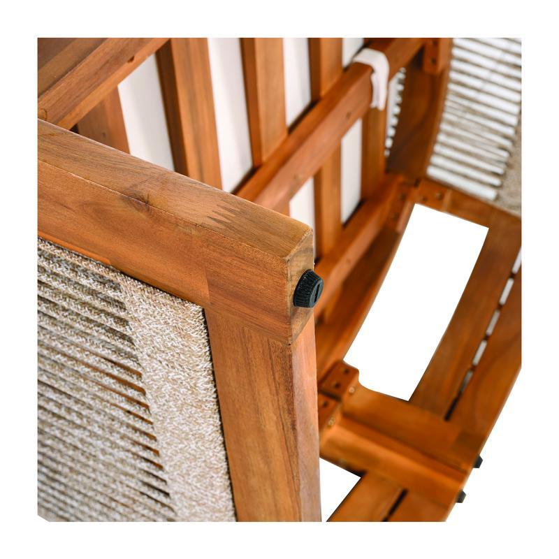 Premium Acacia Wood Outdoor Club Chair Curved Tub Design with Woven Rope Accents Water Resistant Cushions All Weather Slat Construction