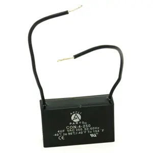 Appli Parts Fan Capacitor 4 mfd (microfarads) uf 250 VAC with 2 Wire Terminal Connections compatible with any brand with same capacitance CAP-4-250-2C
