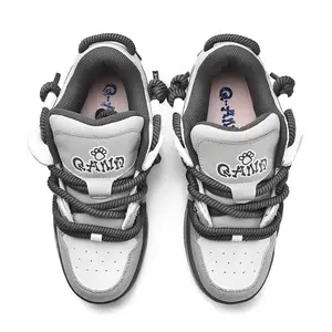 Q-AND Women’s Chunky Skate Sneakers – Fashion Low Top Casual Walking Shoes with Thick Rope Laces, Cushioned Platform Sole, Non-Slip Streetwear Trainers for Everyday Wear