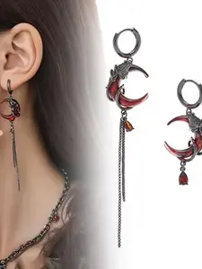 Sweet Cool Asymmetric Moon Fringe Earrings, Long Fashion Unique Water Drop Pendant Ear Cuff, New Chinese Spicy Girl Jewelry, Asymmetrical Pierced, Ear Hook Design