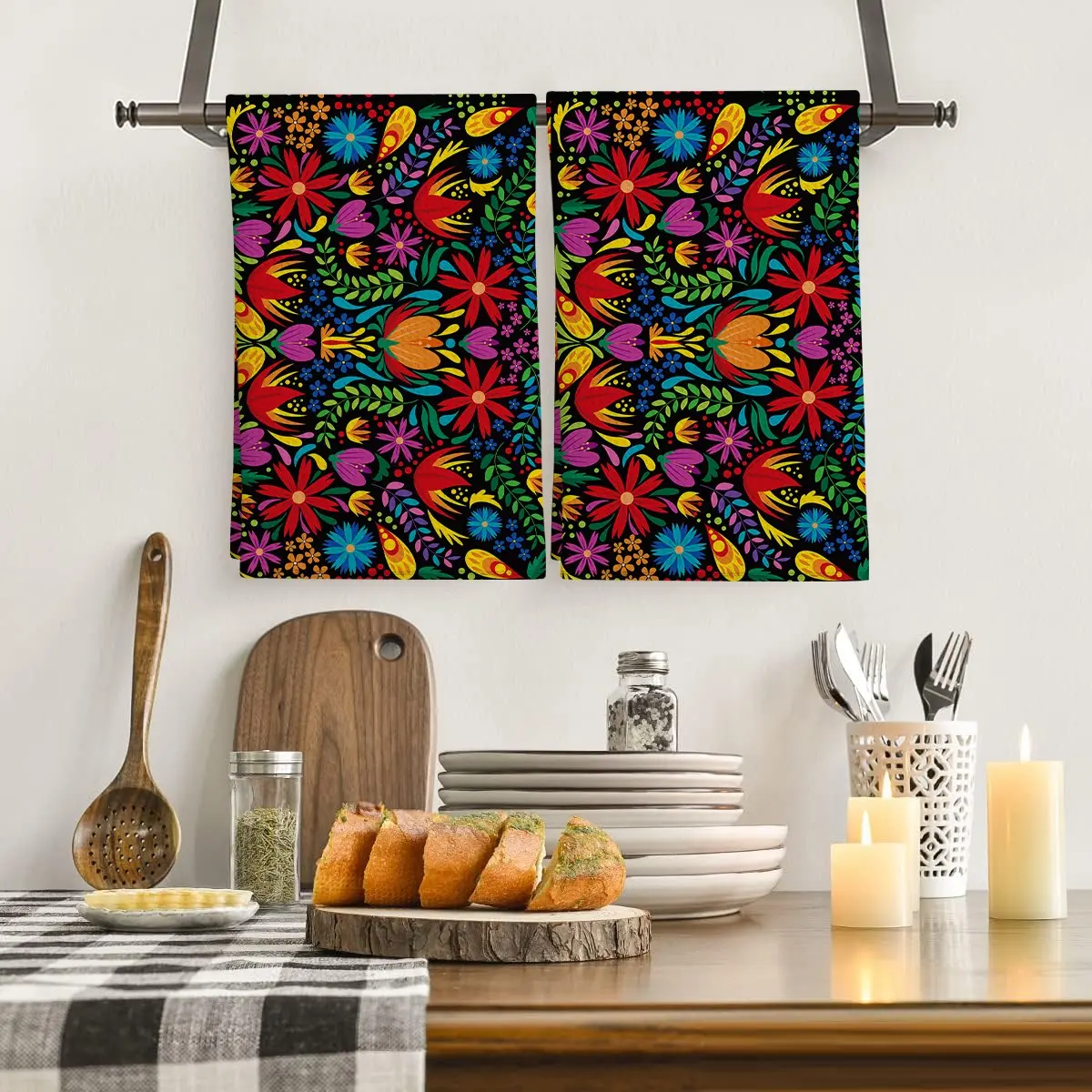 Mexican Floral Kitchen Towel, Tenango Style Decorative Dishcloth, Absorbent Hand Towel, Perfect Gift for Friends and Family