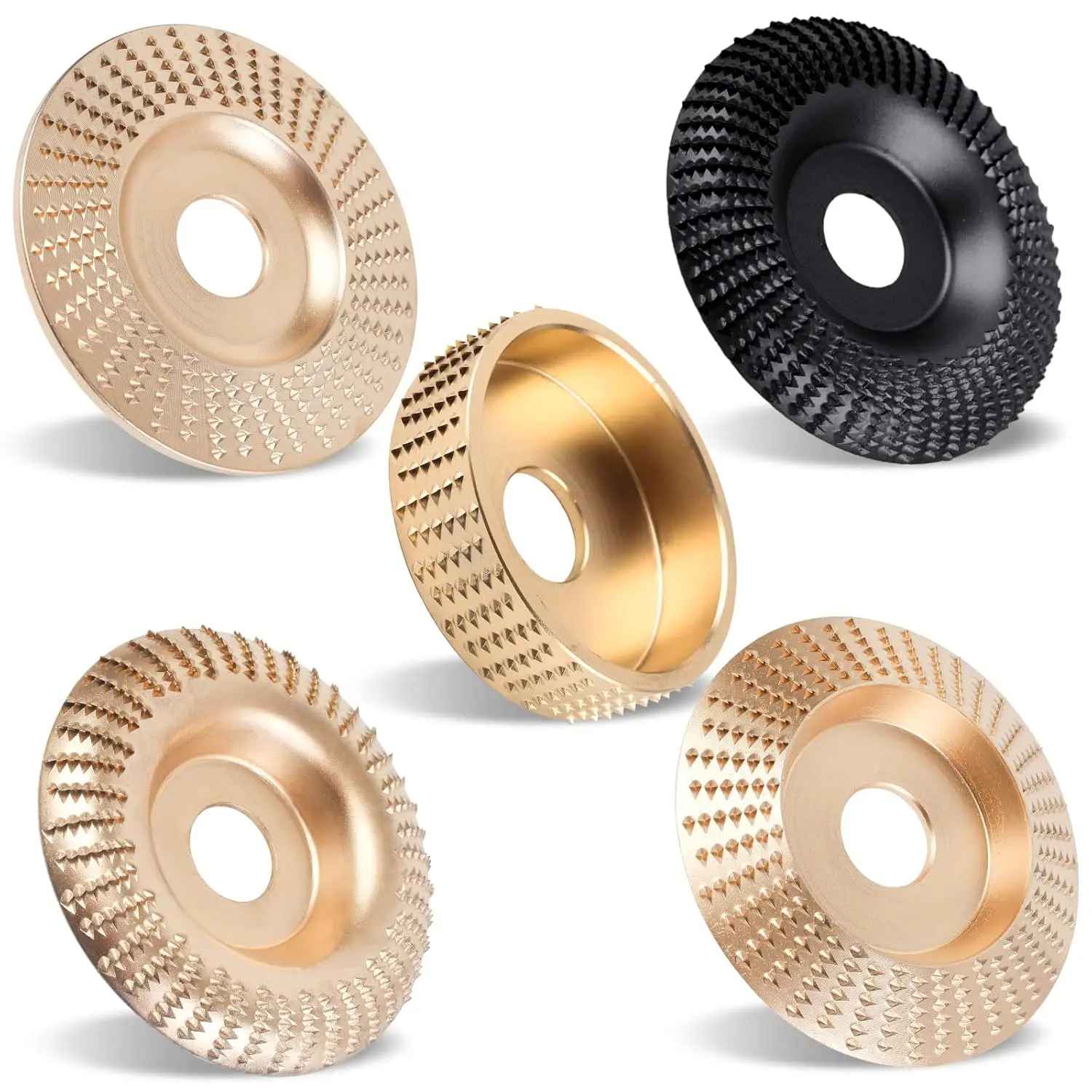 5PCS Carbon Steel Angle Grinder Wood Carving Disc Set - Carving Attachment Kit for DIY Users, 4in/4.5in Attachments, 5/8in Arbor, Stump Grinding Wheel for Wood Cutting/Polishing (High Safety Home Improvement Building Supplies), 2 Curved Discs
