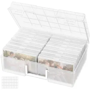 4x6 Photo Storage Box, 16 count Inner Photo Case with , Clear Photo Organizers with 1 Sheet Label Sticker, Plastic Craft Storage Box for Seeds Sticker Cards Pictures Office Supplies