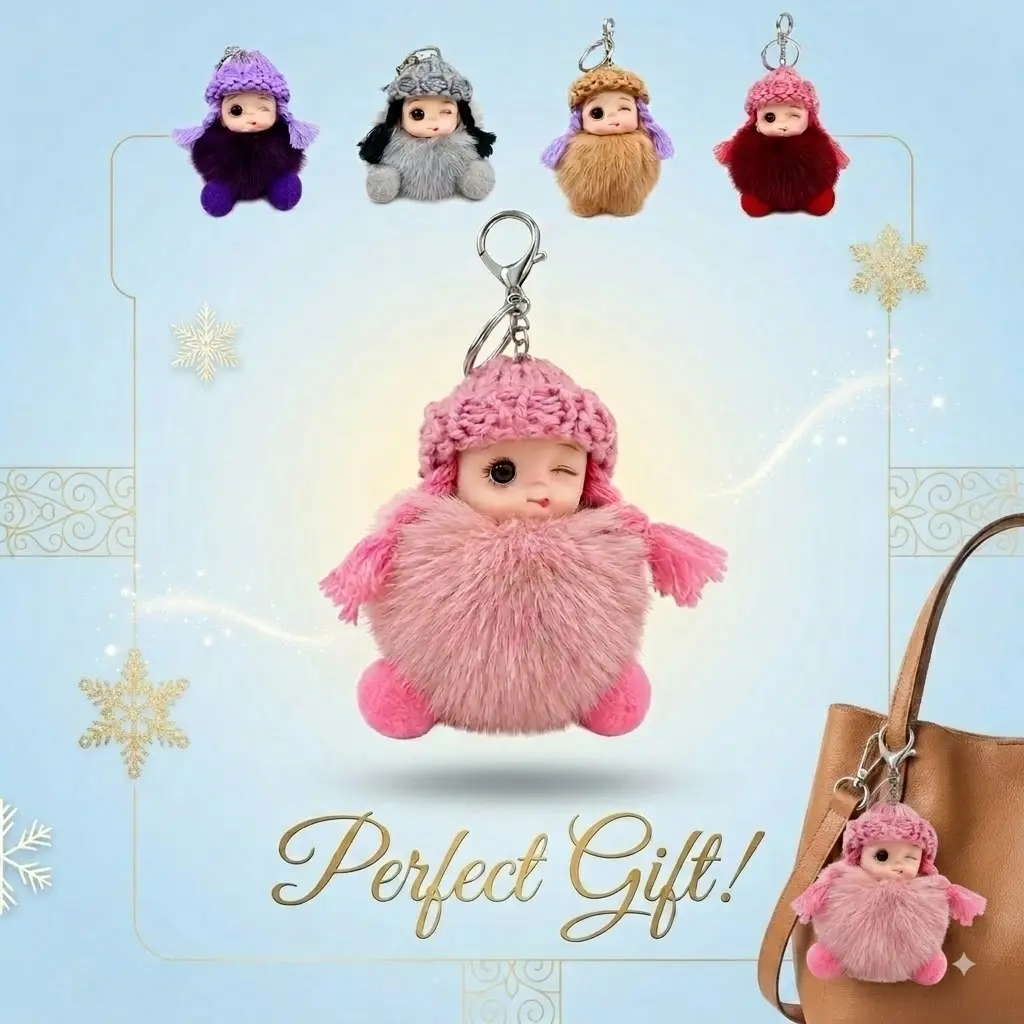 Kawaii Fluffy Cartoon Faces Doll Keychain - Cute Look High-Plush Unisex Charm, Wearfatkun-Resistant Soft Fashion Accessory, Gift-Ready Women's Handbag Backpack Decor