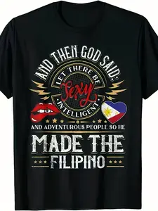 Men'S & Women'S Filipino Pride Graphic T-Shirt - 100% Retro Philippine Flag Design with "Filipino" Lettering & Map Outline - Breathable Crew Neck Casual & Festival Wear - Machine Washable Unisex Tee for Summer Outfits, Cultural Events & Everyday Use