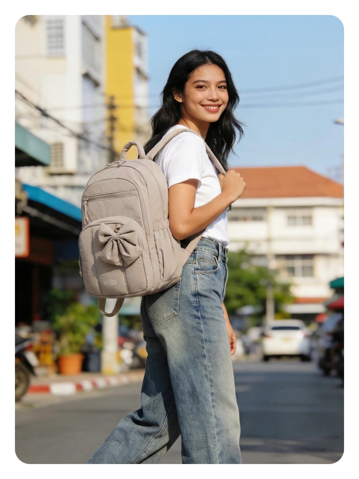 【NEW IN】BAGSMART Cute Puffer Backpack for School Girls, Detachable Bow Lightweight 15.6" Laptop Bag, Durable Nylon Daypack for Travel & Commute