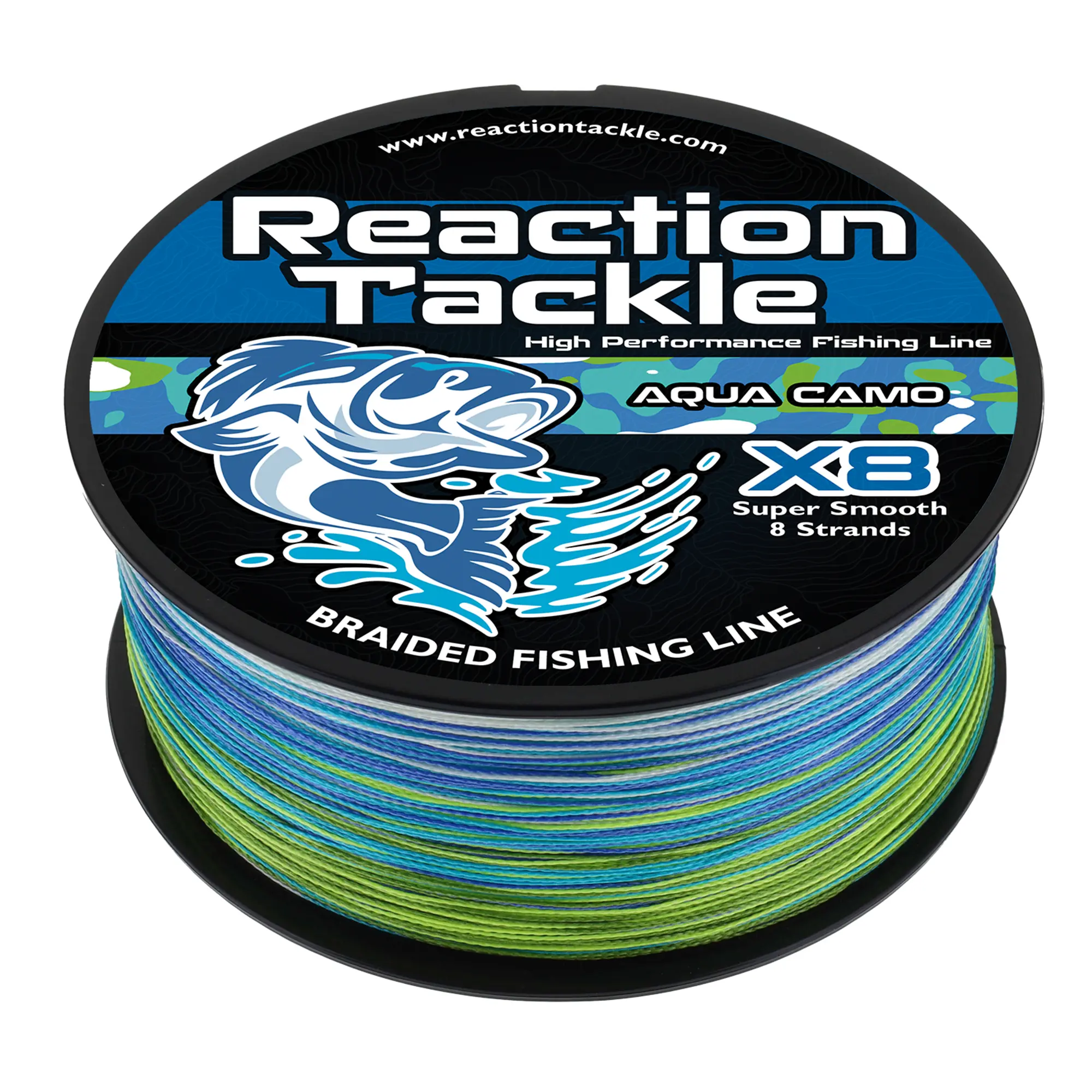 Reaction Tackle Aqua Camo Braided Fishing Line - 4 & 8 Strand, Metered, Outdoor Fishing Equipment