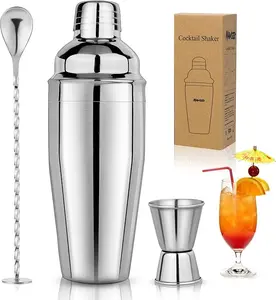 Martini Shaker Set - 25oz Cocktail Shaker with Measuring Jigger, Mixing Spoon & Bartender Tools for Mixed Drinks Stainless Steel Utensils Mixer
