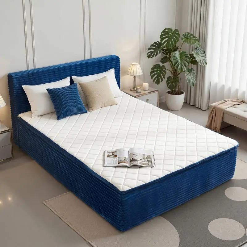 Modern Boneless Bed All-in-One, Floor Bed with Cloud Plush Corduroy For Deep Sleep, Medium Firm Memory Foam for Back Pain Relief, Motion Isolation Mattress in a Box & No Assembly