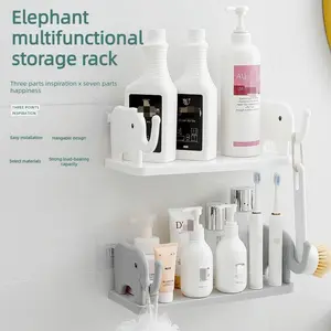 [Wall-friendly] Elephant Hole-free Wall-Mounted Bathroom Storage Rack, Rotating Shower Door Organizer, Living Room Storage Shelf