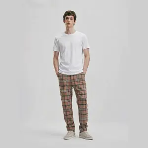 JUNBAOSS Men's Fashion Checked Slim Fit Casual Cotton Trousers - Stretch Soft Natural Cotton, Straight Leg, 4 Pockets, Zipper, Personalized Hipster Style, Durable Breathable for Casual, Business