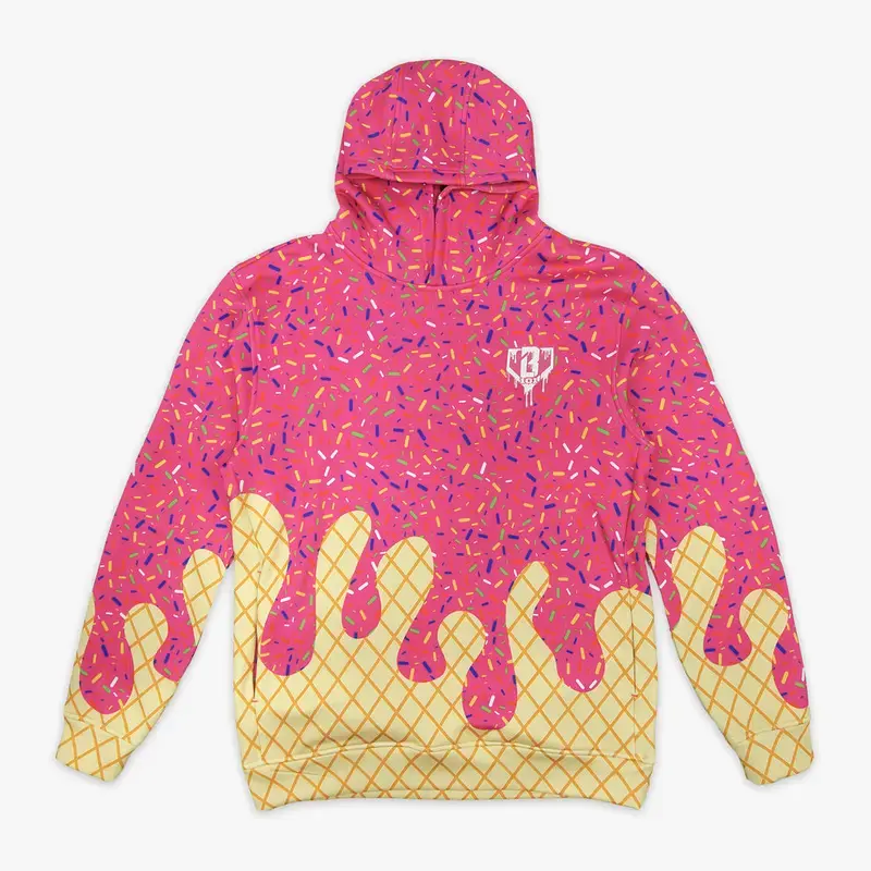 Baseball Lifestyle 101 Ice Cream Hoodie –Tee Strawberry Swirl Edition – Youth & Adult Sizes