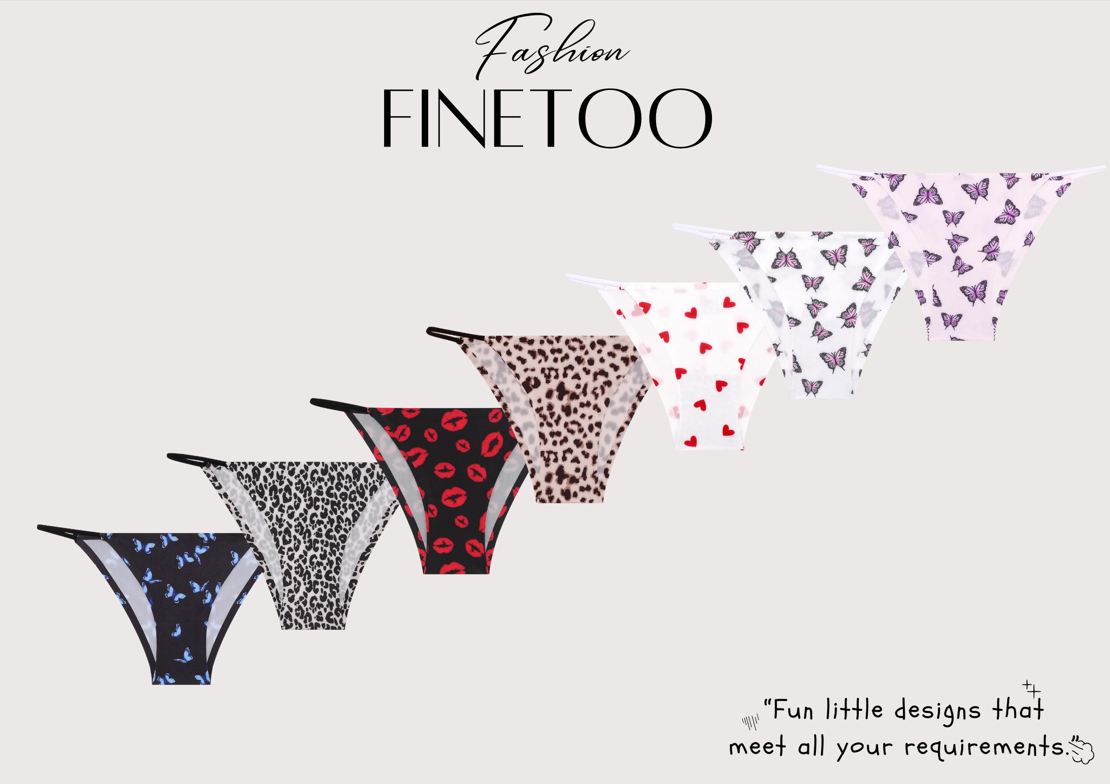FINETOO 14pcs Women's Cute Low Rise Thin Strap Design Breathable Panties Bikini Perfect Cutting Seamless butterfly Leopard-rint  Heart design Lingerie