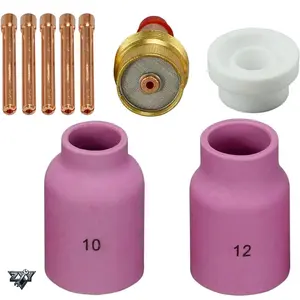9Pcs TIG Welding Torch Accessories Kit, 3/32" Jumbo Large Diameter Gas Lens Collet Bodies 45V64 10N24, Alumina Nozzle Ceramic Cup 53N87 53N88, Gasket 54N63 Compatible with SR WP 17 18 26 TIG Welding Torch