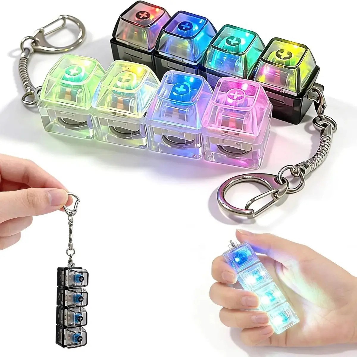 Keychains with LED Lights, Stylish Keychain, KeyboardFingertip Toys, Anxiety Relief Clickers, Transparent Color,Stress Reliever, Keychain Set office decor cute