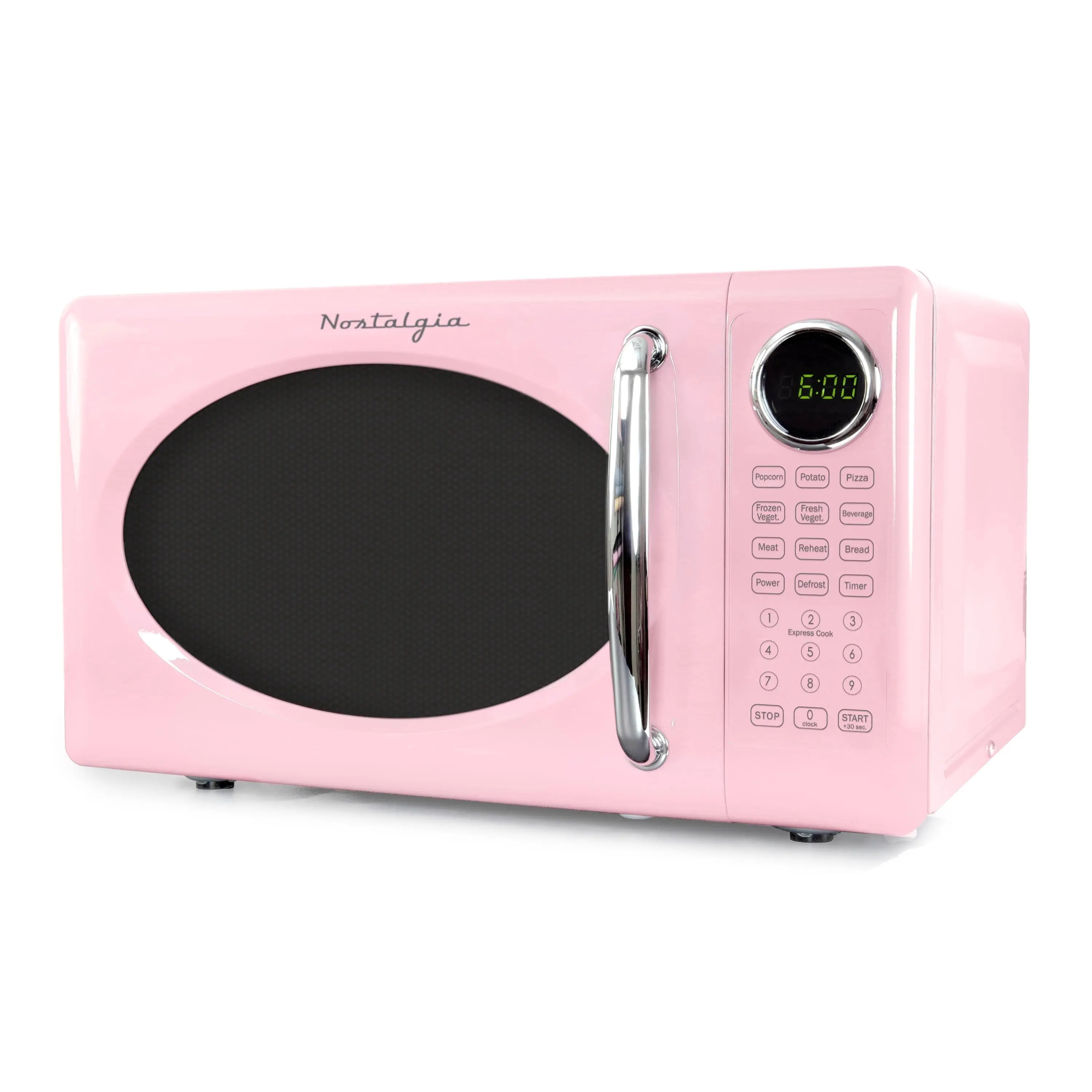 Nostalgia 0.7 cu ft Retro Microwave Oven, 700W Countertop Microwave Oven with 8 Auto Cook Programs, Pink