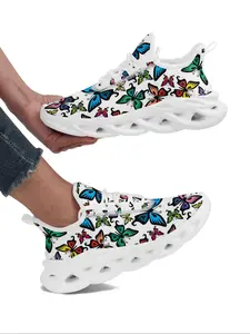 Women's Fashionable Butterfly Print Lace Up Running Shoes, Casual Comfortable Breathable Lightweight Sports Shoes, All-match Round Toe Chunky Sneakers for Daily Wear, Sporty Running Shoes