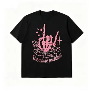 Pink Skeleton Rock Hand "The Whole Problem" T-Shirt, 100% Cotton Edgy Sarcastic Graphic Tee