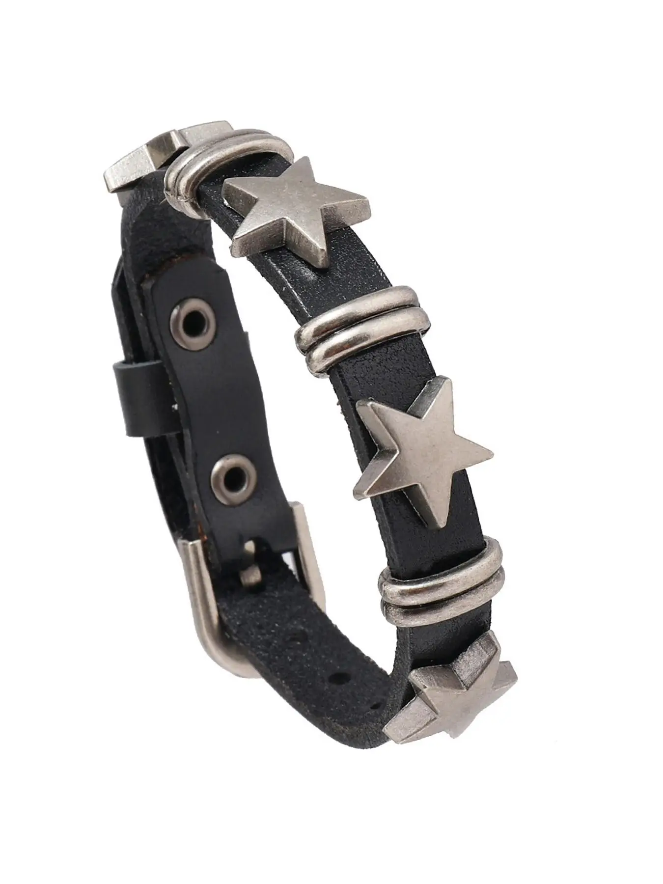 Vintage Star Decorated Grommet Eyelet Bracelet, Punk Style Cowhide Bracelet for Men & Women, Fashion Accessories for Party, Holiday Gifts for Men