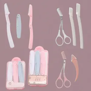 Crescent Eyebrow Trimmer Kit for Beginners, Portable Anti-Scratch Eyebrow Shaper & Eyebrow Scissors Set with Pink Makeup Bag. Includes Long-Lasting Airbrush Foundation Blender & Refillable Perfume Spray.