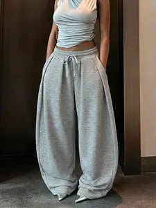 Women's Loose Fit Long Pants, Soft Knit Streetwear, Minimalist, Casual Hip-Hop Academy Style, All Seasons Everyday Fashion, Comfortable Jogger Bottoms, Knitted