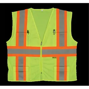 212 MAIN M7048C-2 Class 2 High-Visibility Work Safety Reflective Mesh Vest - Lime, Medium, Zippered, Multi-Pocket, Reflective Vest