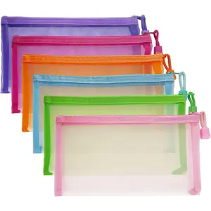 Mesh Pouches(6 Pack), Mesh Bags with Zipper Nylon Makeup Pouches Bag Cosmetic Pouch Travel Purse Organizer Insert Diaper Inside Bag Organizers Home Organizing Size See Through Cute Colors