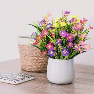 5pcs Assorted Artificial Flowers, UV-Resistant Plastic Fake Plants, Indoor Outdoor Garden Decor, Windowsill Balcony Planter