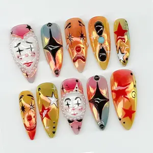Aura Nails - Artistic Clown-Themed Press On Nails - Bold and Vibrant Carnival-Inspired Design - Unique and Artistic Nail Design - Limited Edition - B120