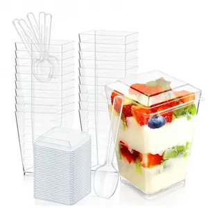 20/50 Sets 5 Oz Plastic Dessert Cups with Lids and Spoons, Transparent Yogurt Pudding Cups, Mini Dessert Cups for Fruit Parties, Plastic Clear Cups, Party Supplies