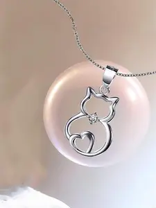 Cute Hollow Out Cat Design Pendant Necklace, Artificial Zircon Pendant Necklace for Women, Fashion Jewelry for Party, Daily Clothing Decor, Trendy All-match & Exquisite Jewelry for Birthday Gift, Love Heart Necklace, Charms Necklace