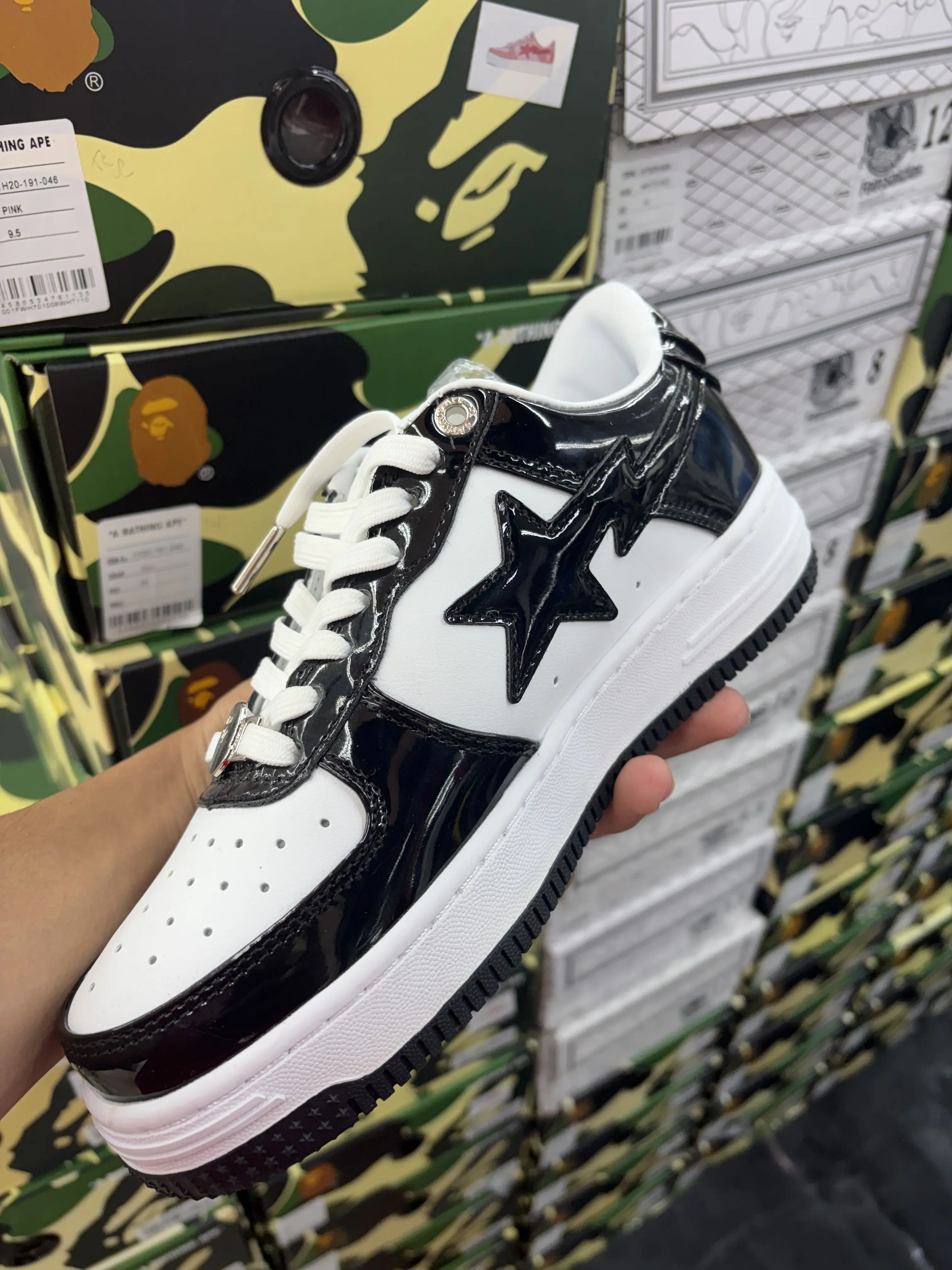 Black and white ape shoes