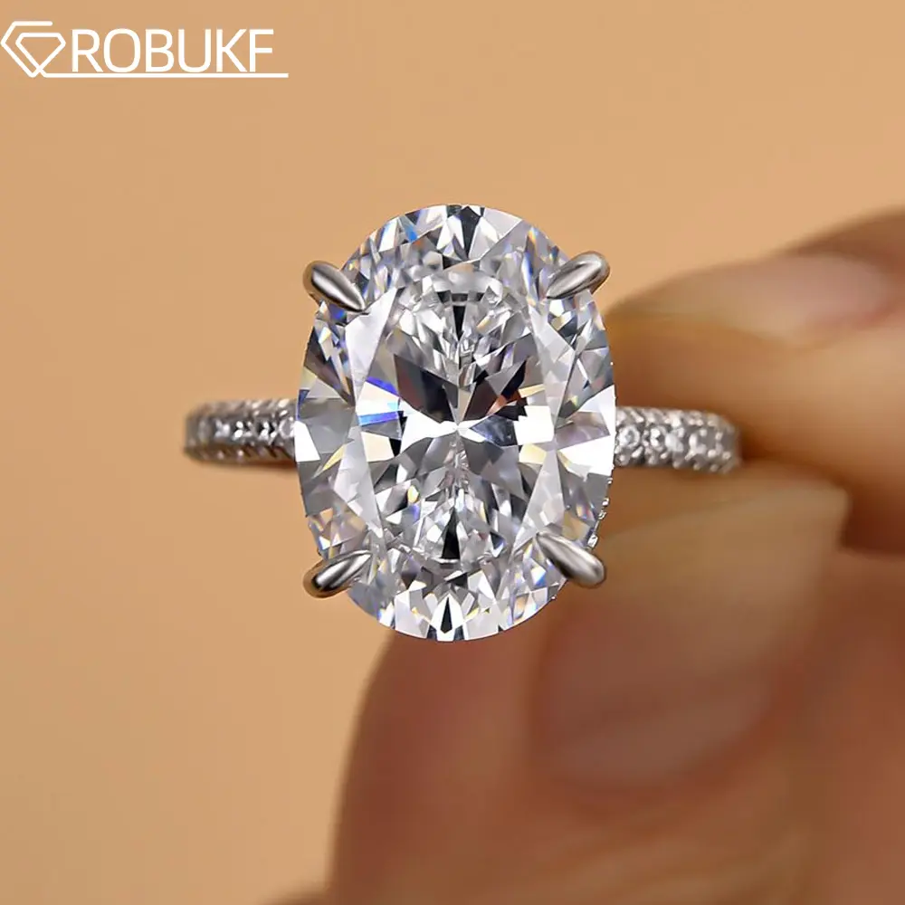 Oval Cut Full Moissanite Engagement Rings for Women 925 Sterling Silver Big Gemstone Wedding Band Jewelry with Certificate