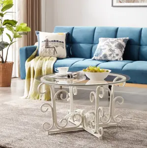 Round Tempered Glass Coffee Table Casual Cocktail Table With Tempered Glass Top
