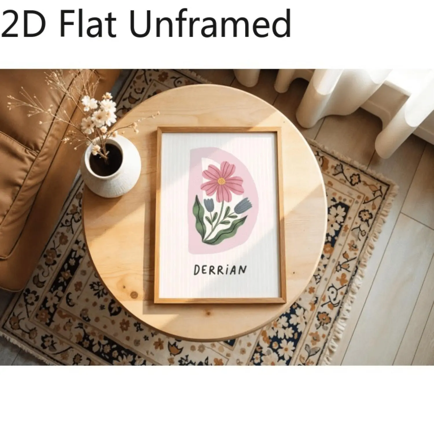 2D Flat, Personalized Name & Initials Poster - Custom Pink Wall Art Suitable for Wedding Gifts, Room Decor, Pet Portraits - Unframed Name Sign for Décor, Room Decorations for Couples, Family, Valentines Day Present, 2D Flat