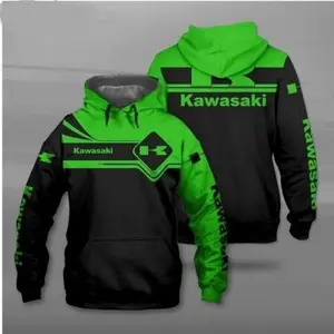 Hoodie 3D Teem Motobike All Over Printed For Gift Full Size Kawasaki Green Black