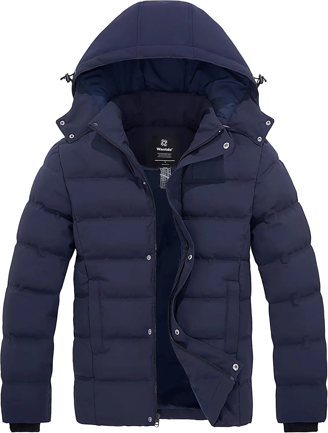Wantdo Men's Hooded Winter Coat 604M Warm Puffer Jacket with Removable Hood 10000mm Waterproof Windproof Multi-Pockets Fitted Long Sleeve All Seasons