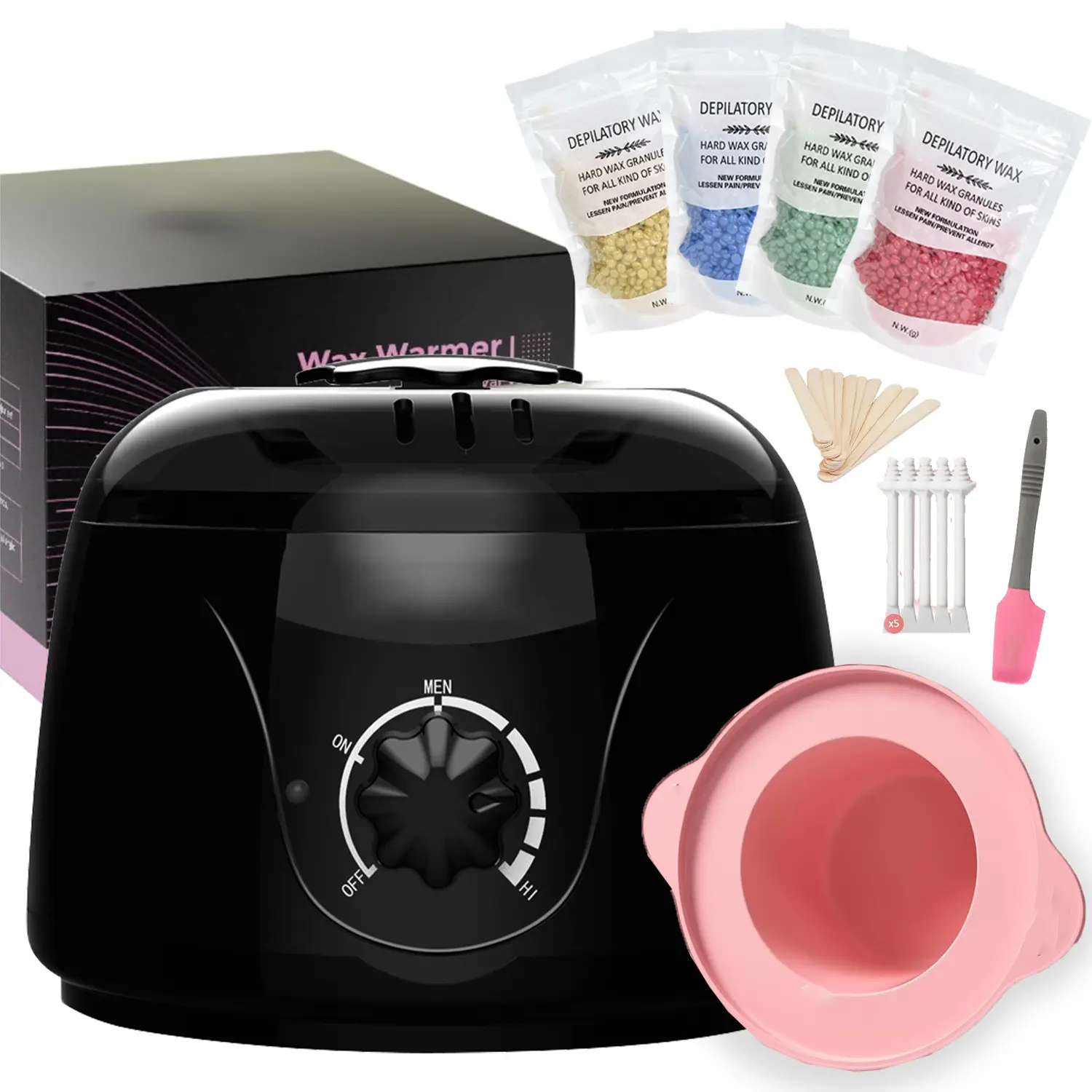 Waxing Kit, Silicone Nose Wax Warmer with Hard Wax Beads, Protable Hot Wax Machine Pot for Full Body, Face, Eyebrows, Legs, Bikini, At Home Hair Removal Kit with Accessories for Women Men, Pink