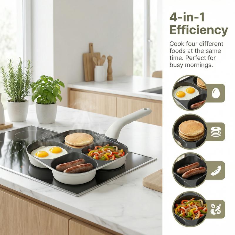 Four-Hole Non-stick frying pan with Anti-Scald Handle! A Breakfast Must-Have No sticking or burning for eggs & pancakes、 heat-resistant、super easy to clean、Works on both gas and induction stoves、Perfect creative gift for Valentine's Day