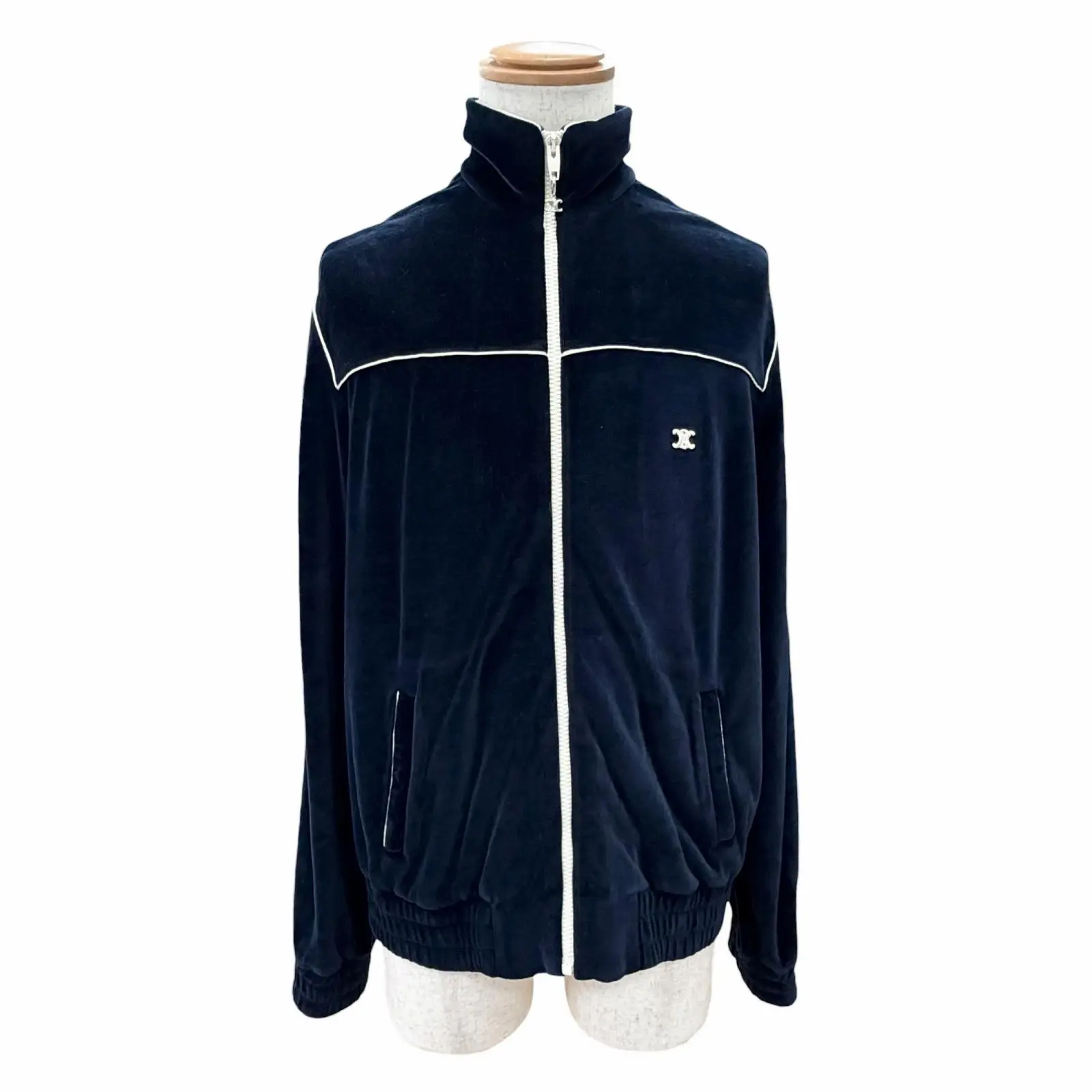Pre-owned Celine Cotton Small Leather Goods Triomphe Velvet Track Jacket