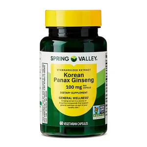 Spring Valley Korean Panax Ginseng Vegetarian Capsules 100 mg 60 Count Healthcare Supplement for Wellness and Vitality