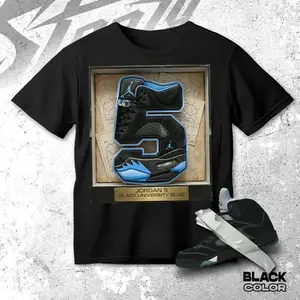 AJ5 Black Uni Blue White Matching T Shirt, Numer 5 v3 Graphic Shirt, 90s Hip Hop Tee, Gift For Women and Man, Unisex T-Shirt, Sneaker Head Gift