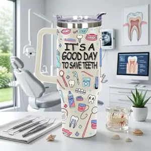 Dental Hygienist Tumbler 40oz With Handle, Dentist Assistant Appreciation Gift For Women, Cute Teeth Graphic Straw Mug, It Is A Good Day To Save Teeth Cup, Stainless Steel Insulated Travel Flask, Dental Graduation Registered Hygienist,
