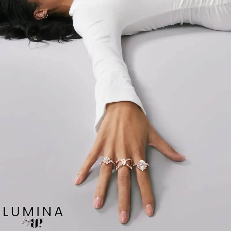 BOMB PARTY Lumina "Home Reveal" Collection Round CZ Rings - 4 Platings, Earthy Elegant Aesthetic Style Costume Jewelry Ring Stacks for Fashion Accessories, Four Platings
