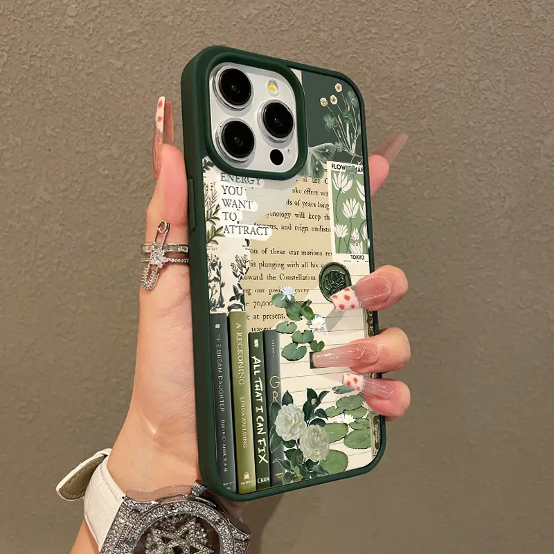 Magnetic Stylish iPhone Case for 17,16 E Pro Max,15 Plus,14,13,12,11,XS,XR - Aesthetic Green Academia Vibes, Lightweight Silicone Casing, Protection Cover, Shockproof, Scratch-Resistant, Cute Accessories